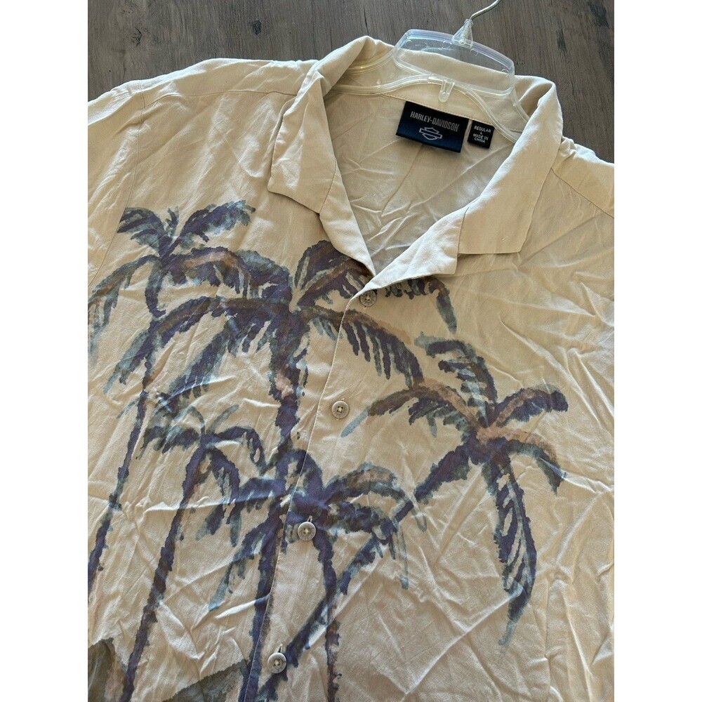 Harley Davidson Shirt Men L Hawaiian Desert Watercolor Beach Vacation Rayon